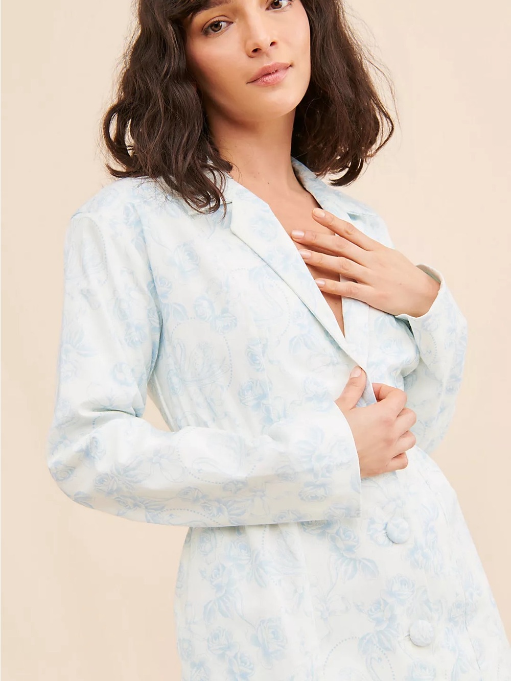 For Love and Lemons Baby Blue Floral Jacquard Blazer Dress
